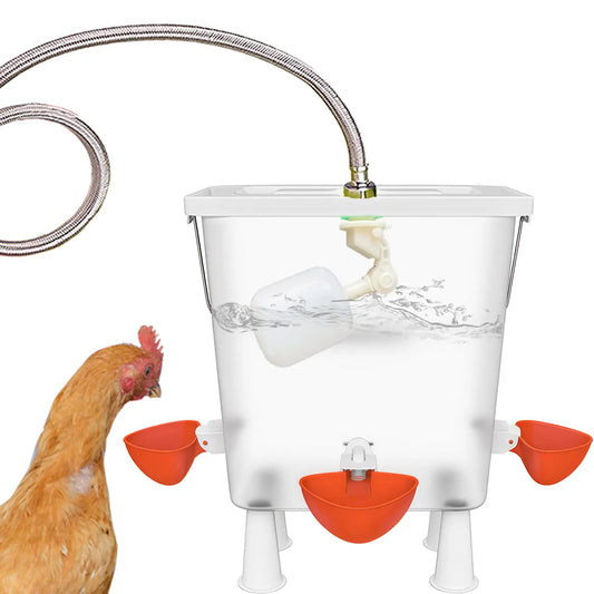 Automatic Poultry Watering System with Float Valve - 3 Gallon Water Dispenser for Chicken Coops, Spill-Proof Design for Hens, Ducks, and Quails