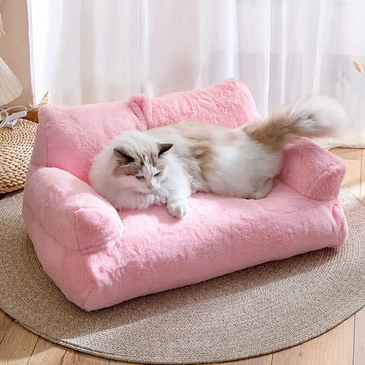 All-Season Ultra-Soft Pet Sofa Bed with Washable Cover and Non-Slip Base for Small to Medium Pets
